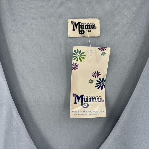 Show Me Your Mumu Size 3X Blue Michelle Flutter Sleeve Chiffon Maxi Sheath Dress - Picture 4 of 8